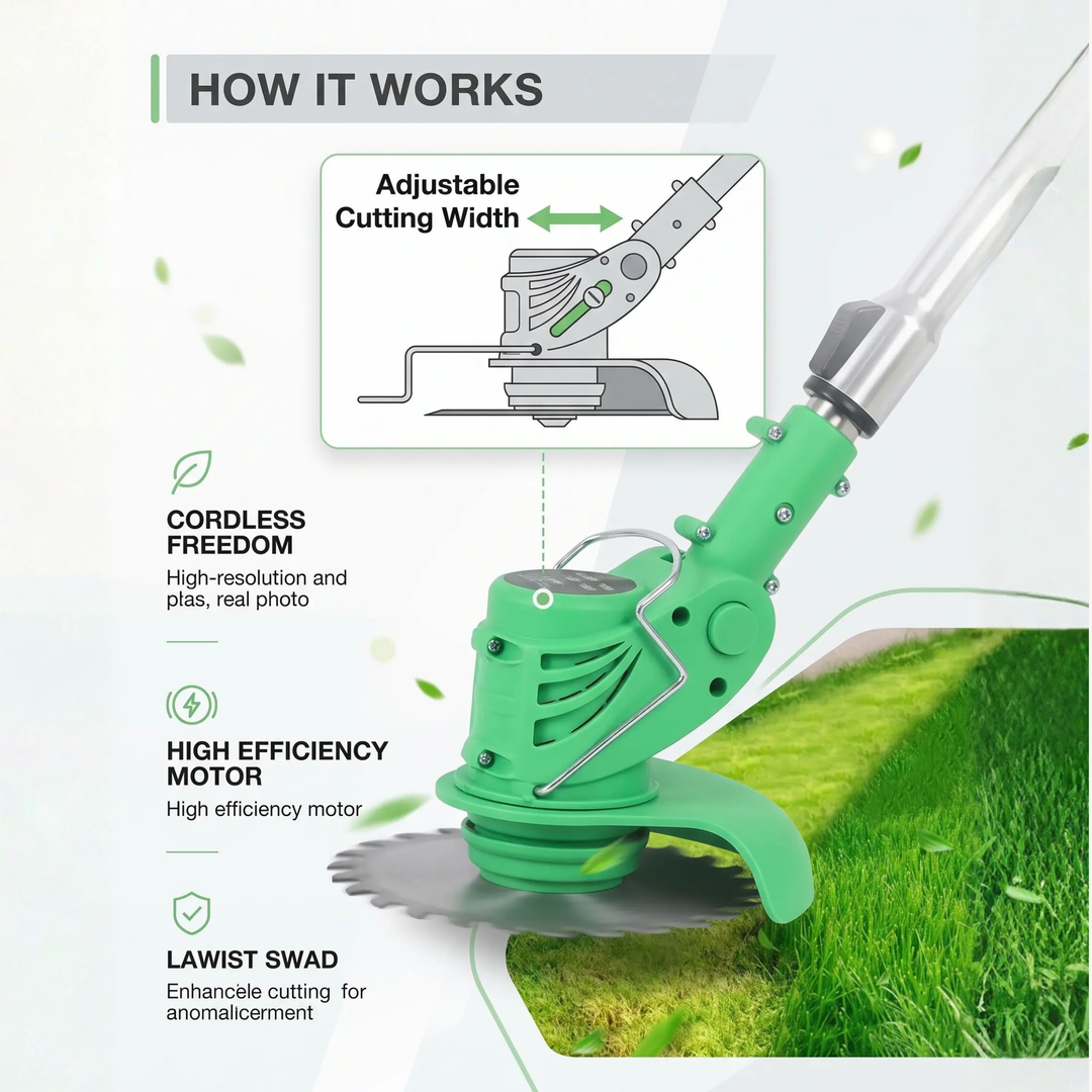 BowLift | Cordless Grass Trimmer with Adjustable Cutting Width for Lawn Care & Garden Maintenance