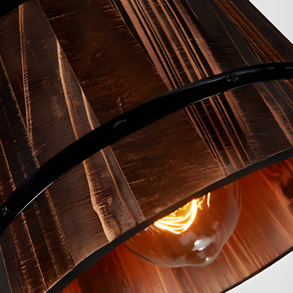 BowLift | BucketGlow Pendant Light - Wooden Bucket Pendant Lamp for a Cozy Bar