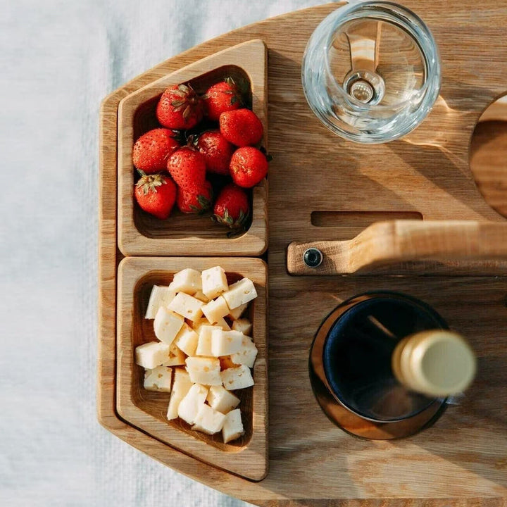 BowLift | Stylish Picnic Table with Glass and Wine Bottle Holders