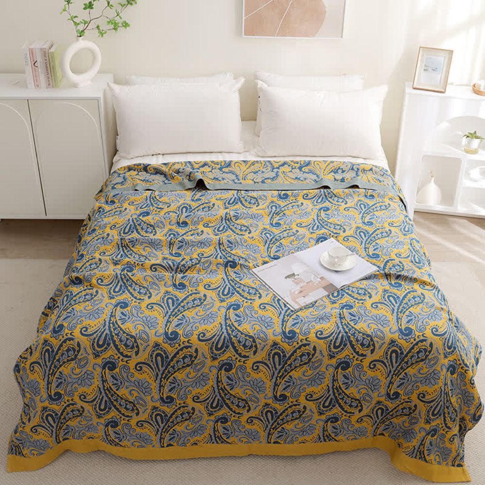 BowLift | Azure Golden Retro Cotton Blanket