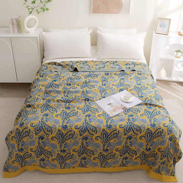 BowLift | Azure Golden Retro Cotton Blanket