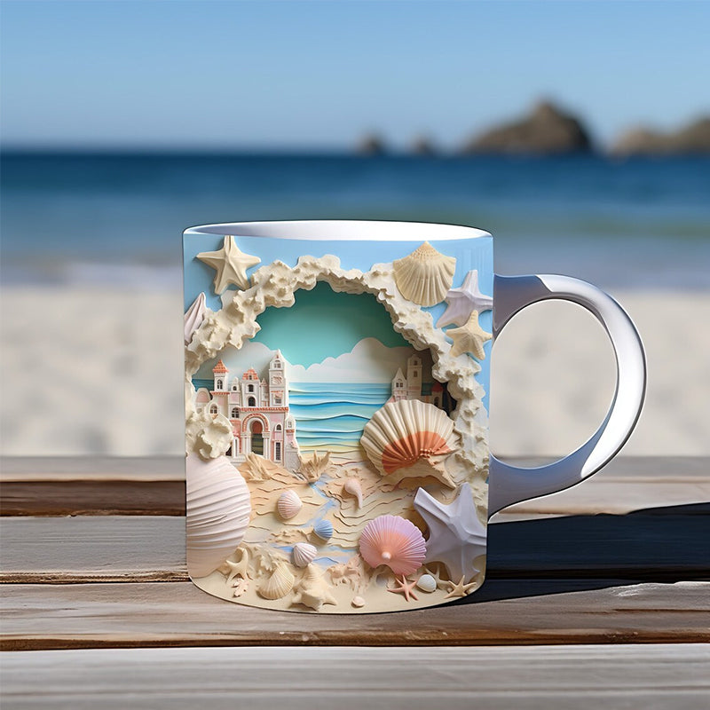 3D Ocean Beach Break Through Theme Coffee Mug | Bowlift