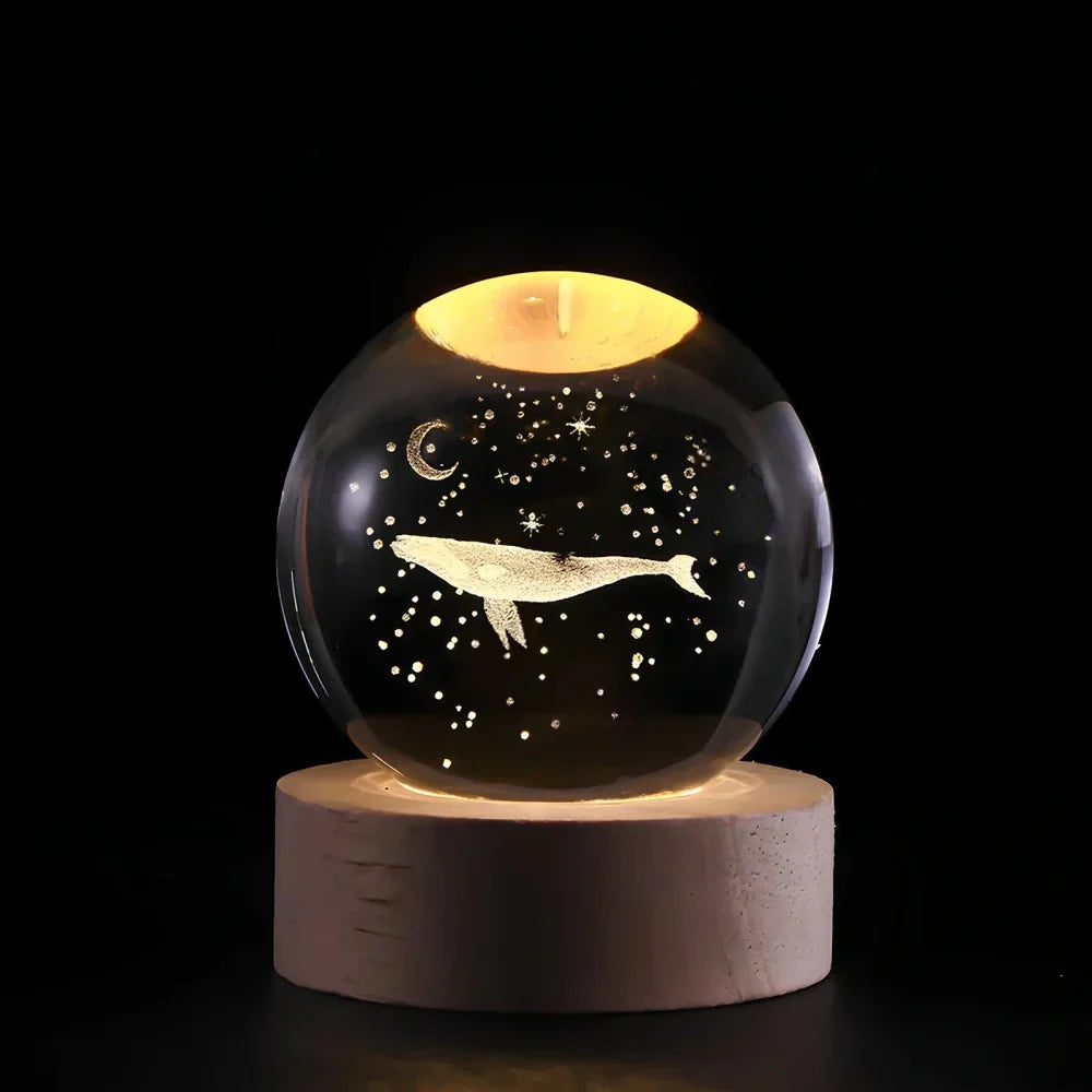 BowLift | Night Light Wooden Base Crystal Ball Lamp