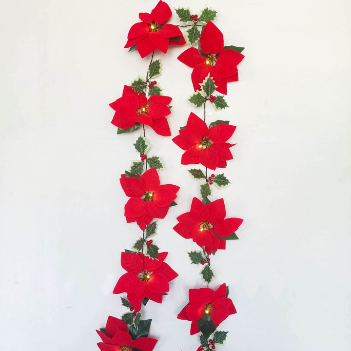 BowLift | Christmas Red Flower Fruit Faux Velvet Flower LED String Lights