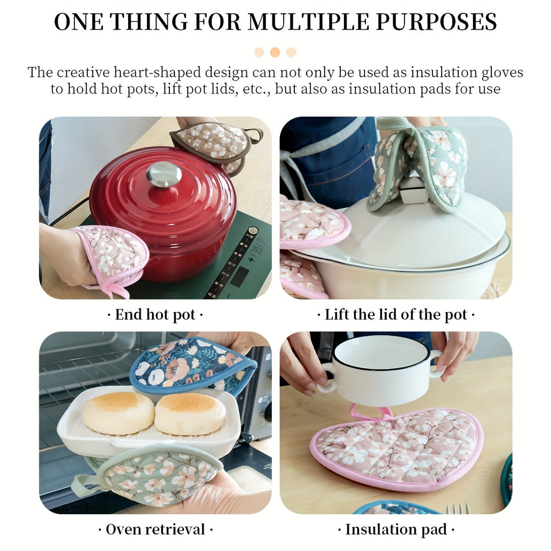 BowLift | KeukenHart Heat Resistant Oven Mitt Set – Decorative Heart Shaped Grip Pads