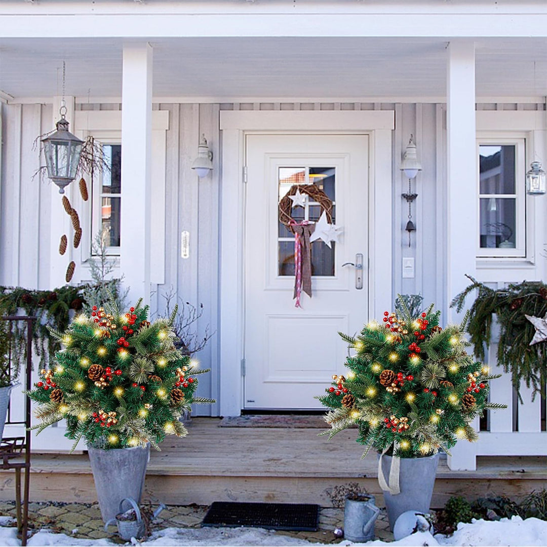 BowLift | Christmas urn decoration with LED lights | Realistic pine branches & berries | Indoor and outdoor