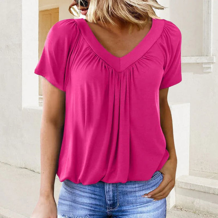 BowLift | Women's Casual Pleated V-Neck Short-Sleeve Top