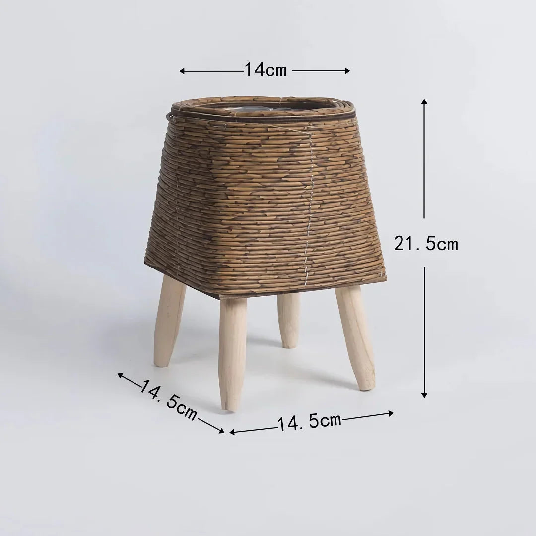 BowLift | Vintage Imitation Rattan Flower Stand with Wooden Legs