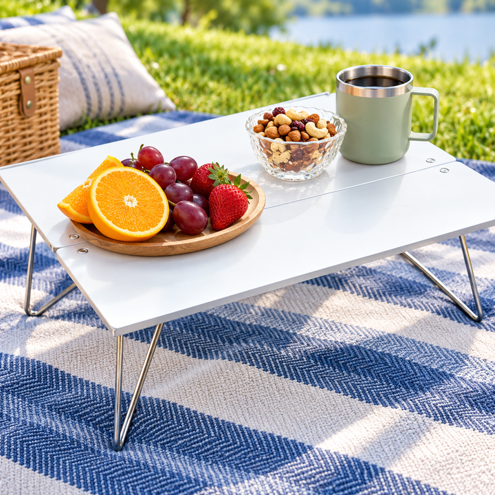 Low-Profile Aluminum Folding Camp Table with Wire Legs Bowlift