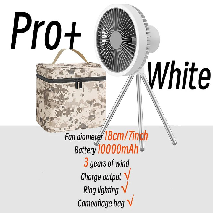 Rechargeable 10,000mAh Camping Fan with LED Lighting and Power Bank | Bowlift