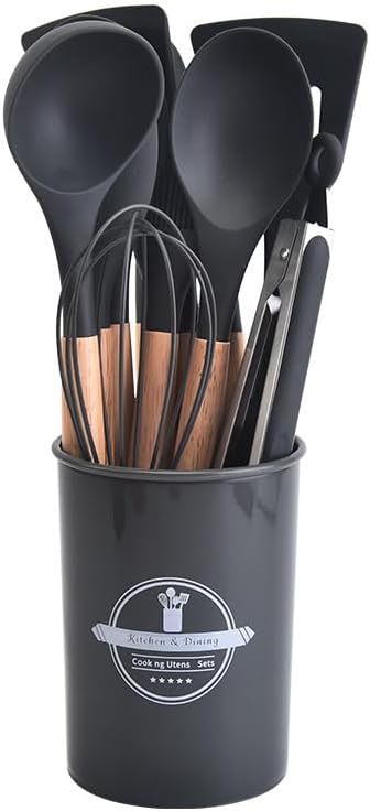 BowLift | Silicone Cooking Utensil Set | Nonstick Safe | Wooden Handle | Heat Resistant