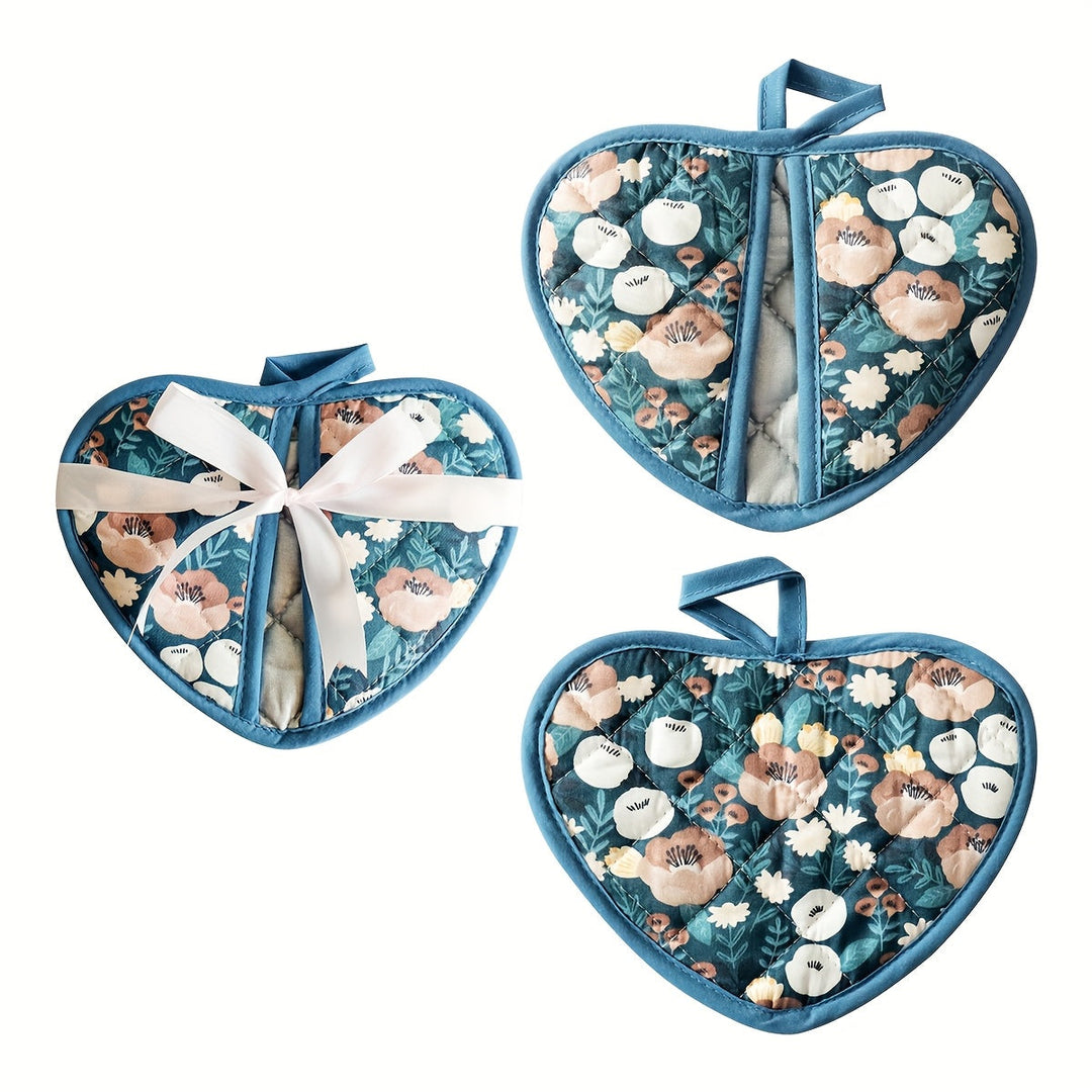 BowLift | KeukenHart Heat Resistant Oven Mitt Set – Decorative Heart Shaped Grip Pads