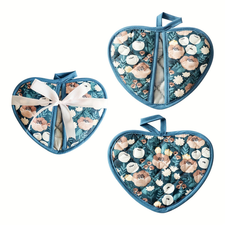 BowLift | KeukenHart Heat Resistant Oven Mitt Set – Decorative Heart Shaped Grip Pads
