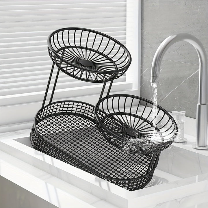 BowLift | Elegant Multi-Tier Metal Fruit Basket - Golden Wire Oval Design | Perfect for Snacks, Cakes & Desserts | Ideal for Easter, Thanksgiving, Christmas Outdoor Celebrations, Outdoor Dining Accessory|Multitier Design|Sturdy Structure, Fruit Decor