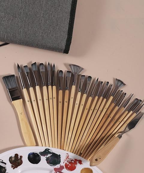 Brush set 24-piece with roll-up case and palette knife | Bowlift