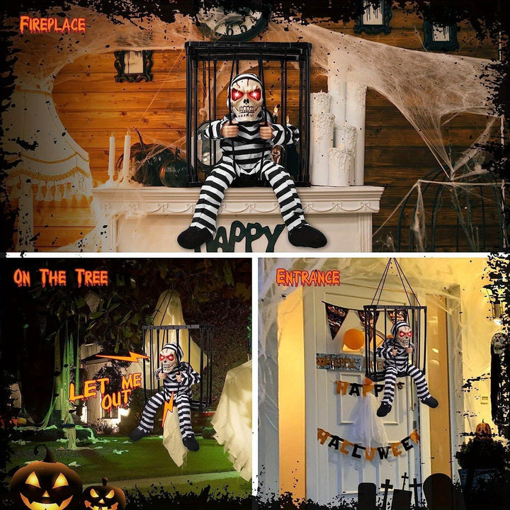 BowLift | TerrorBone Animated Screaming Skeleton – Hanging Halloween Prop with Motion Sensor