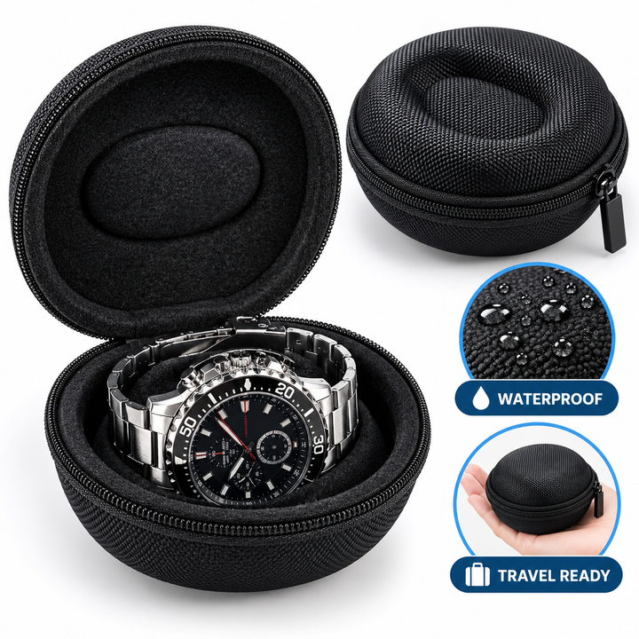 Compact Hard Shell Zippered Travel Watch and Jewelry Case Bowlift
