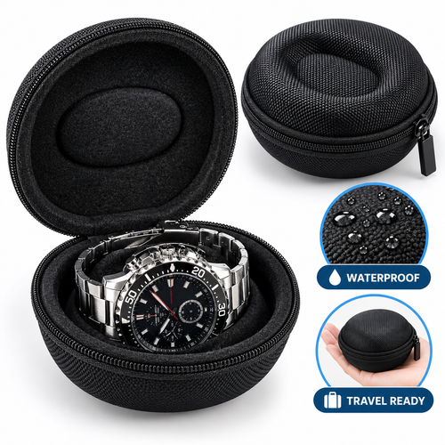 Compact Hard Shell Zippered Travel Watch and Jewelry Case Bowlift