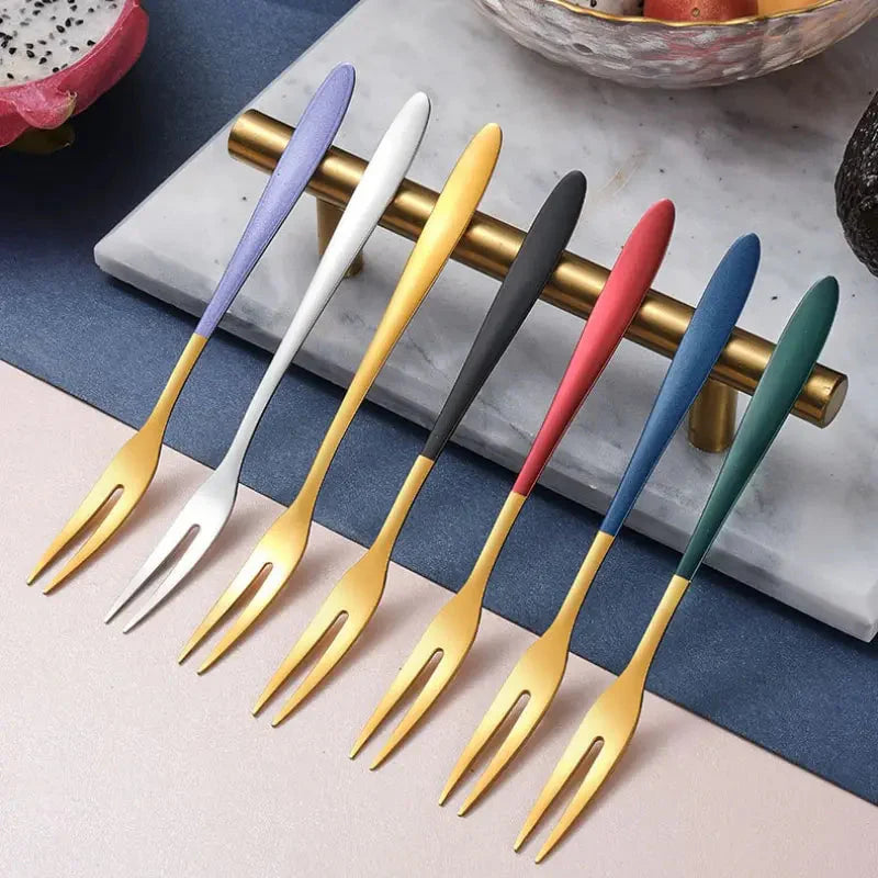 7pcs Stainless Steel Fruit Fork Dessert Cake Forks Salad Fork | Bowlift