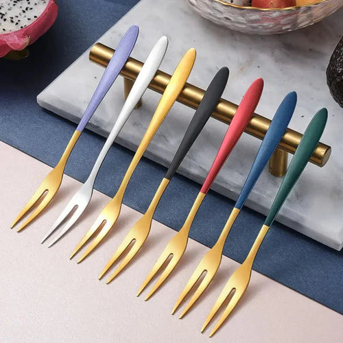 7pcs Stainless Steel Fruit Fork Dessert Cake Forks Salad Fork | Bowlift
