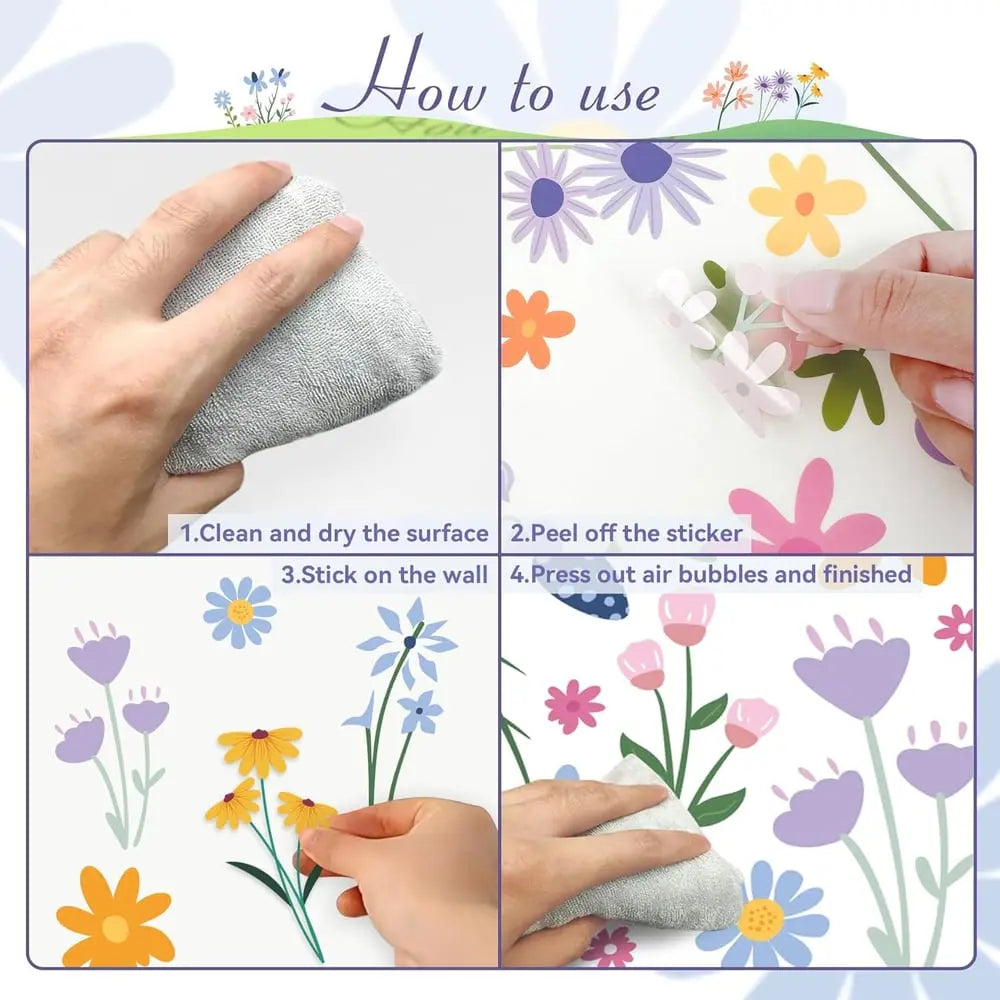 BowLift | 8 Sheets Spring Flowers Wall Stickers – 102 Self-Adhesive Designs for a Fresh Home!