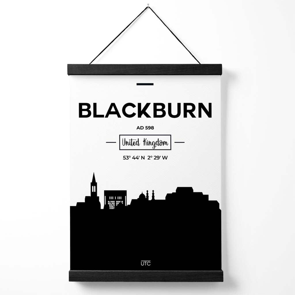 Blackburn Black and White City Skyline Poster with Hanger | Bowlift