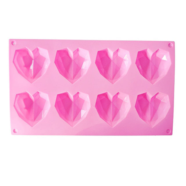 8 Cavity Diamond Heart Silicone Cake Molds Heart Shape Molds | Bowlift