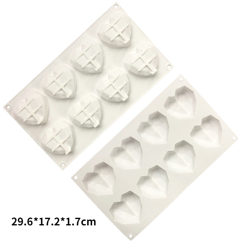 8 Cavity Diamond Heart Silicone Cake Molds Heart Shape Molds | Bowlift