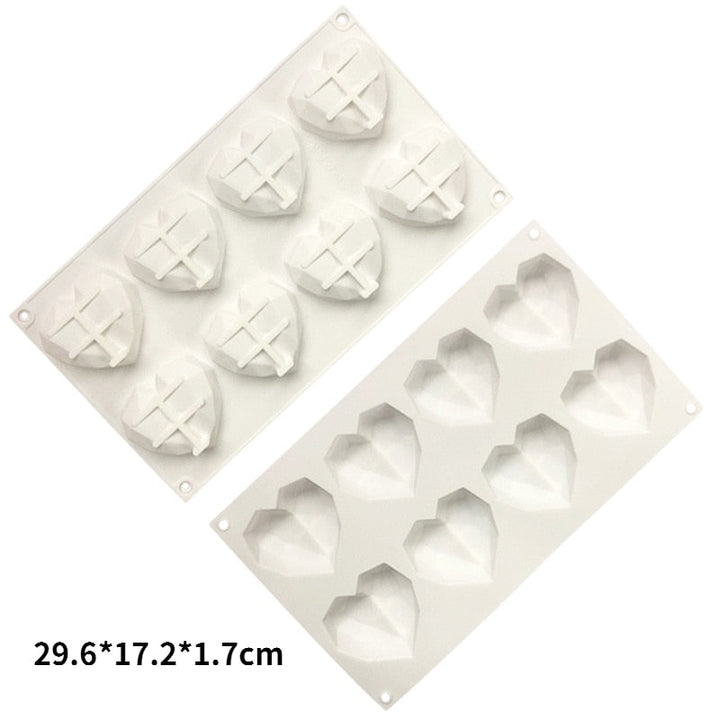 8 Cavity Diamond Heart Silicone Cake Molds Heart Shape Molds | Bowlift