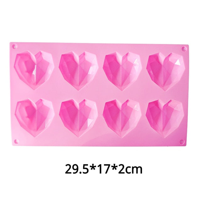 8 Cavity Diamond Heart Silicone Cake Molds Heart Shape Molds | Bowlift