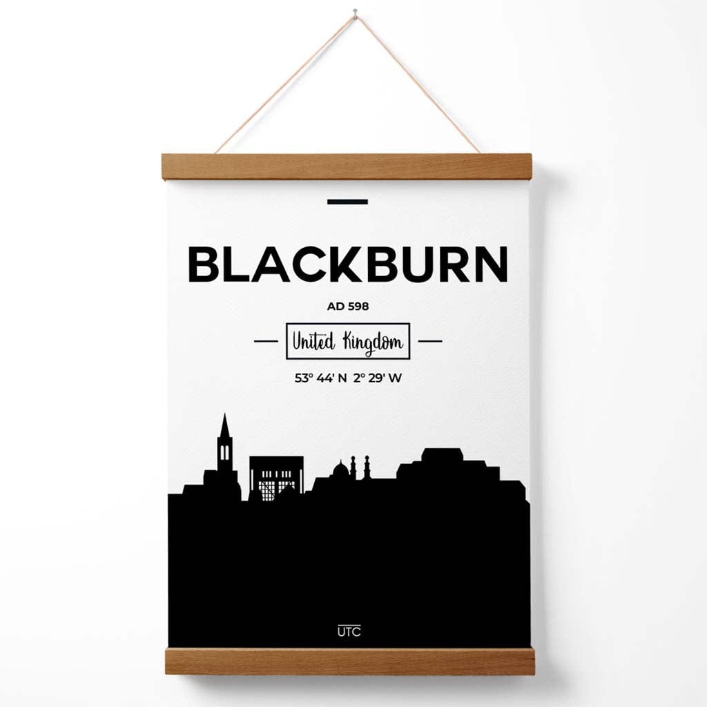 Blackburn Black and White City Skyline Poster with Hanger | Bowlift
