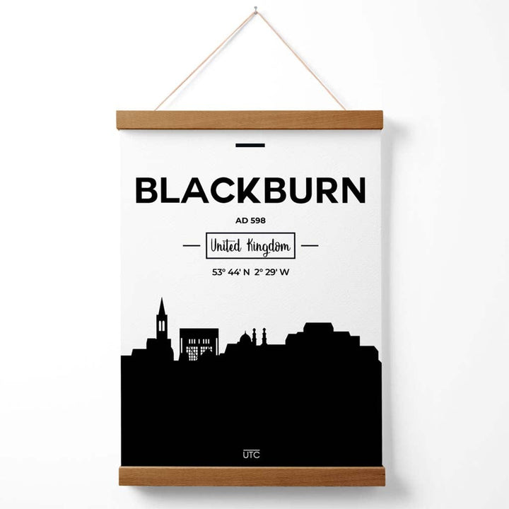Blackburn Black and White City Skyline Poster with Hanger | Bowlift
