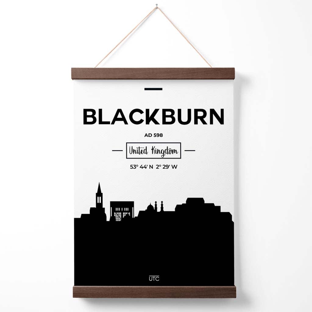Blackburn Black and White City Skyline Poster with Hanger | Bowlift