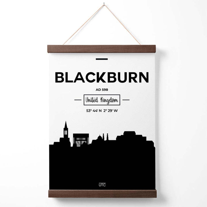 Blackburn Black and White City Skyline Poster with Hanger | Bowlift