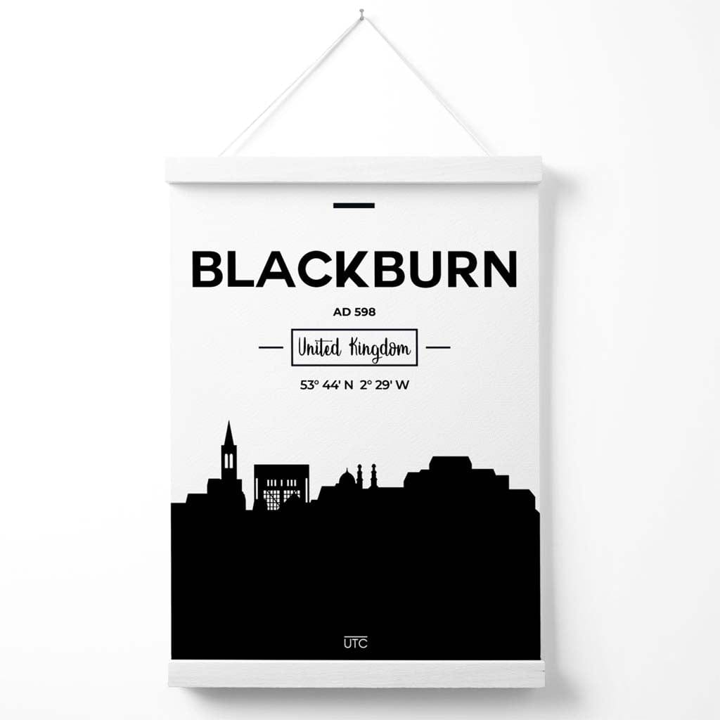 Blackburn Black and White City Skyline Poster with Hanger | Bowlift