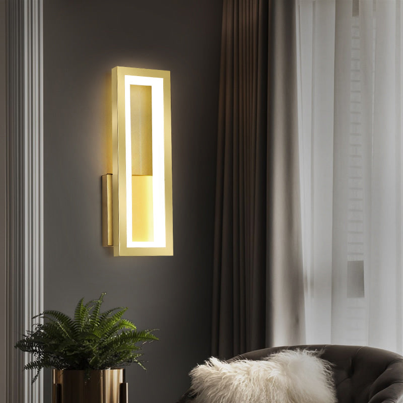 BowLift | White/Black/Gold Rectangular Frame Wall Light Minimalistic LED Metal Wall Mount Light Fixture in White/Warm Light