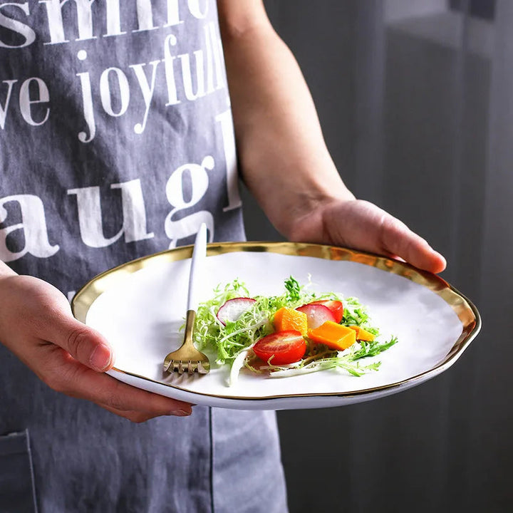 BowLift | Elegant Ceramic Beef Platter with Gold Edge