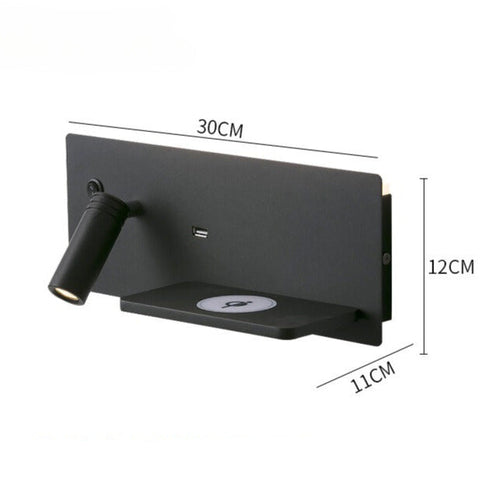 Modern LED wall lamp with USB connection, wall lamp with shelf for bedroom & office | Bowlift