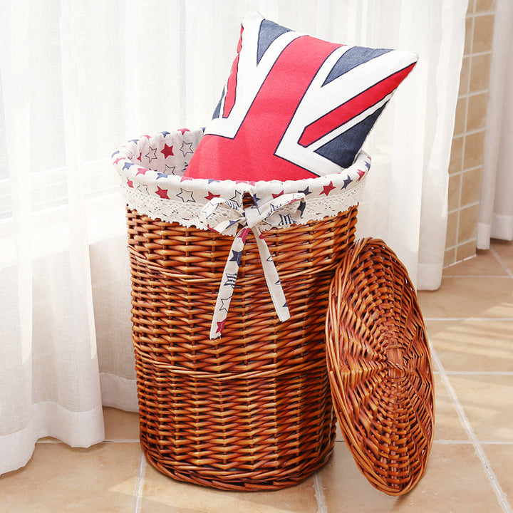 Women's laundry basket made of woven natural material with decorative fabric lining Bowlift