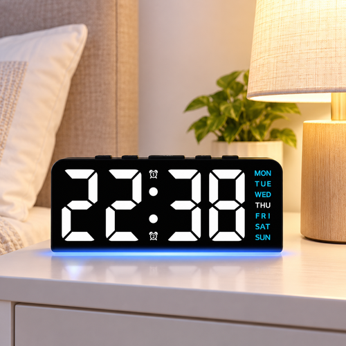 Large LED Digital Alarm Clock with Dual Alarm and Weekday Indicator Bowlift