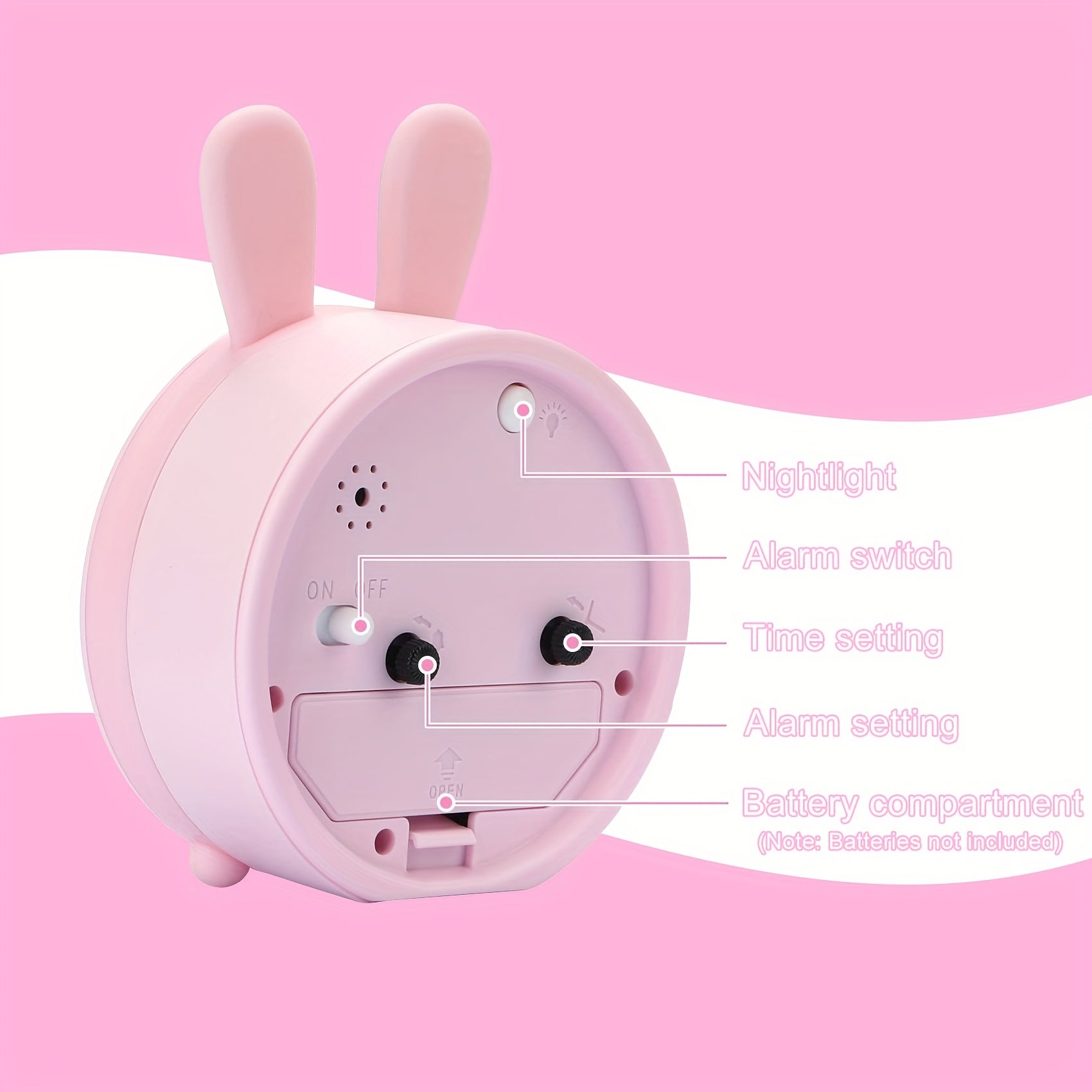 BowLift | Children's Alarm Clock with Night Light – Quiet, Rabbit Pattern & Compact Design