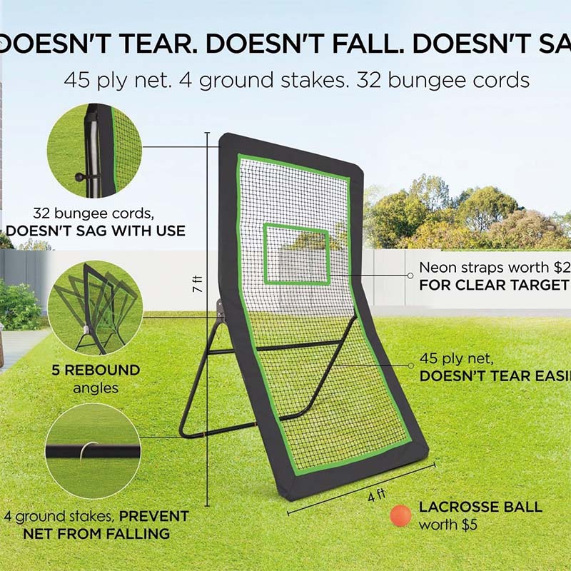 BowLift | Lacrosse Rebounder for Backyard, 4x7 Ft Volleyball Bounce Back Net, Pitchback Throwback Baseball Softball Return Training Screen, Adjustable Angle Shooting Practice Training Wall with Target