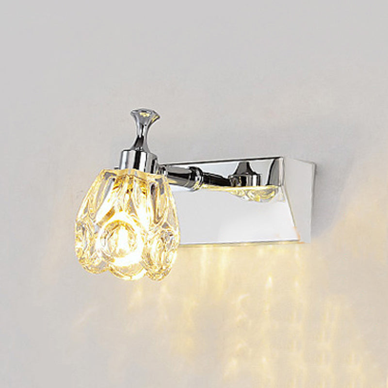 BowLift | Chrome 1/2/3-Light Vanity Light Fixture Minimal Faceted Crystal Flower Wall Lamp in Warm/White Light