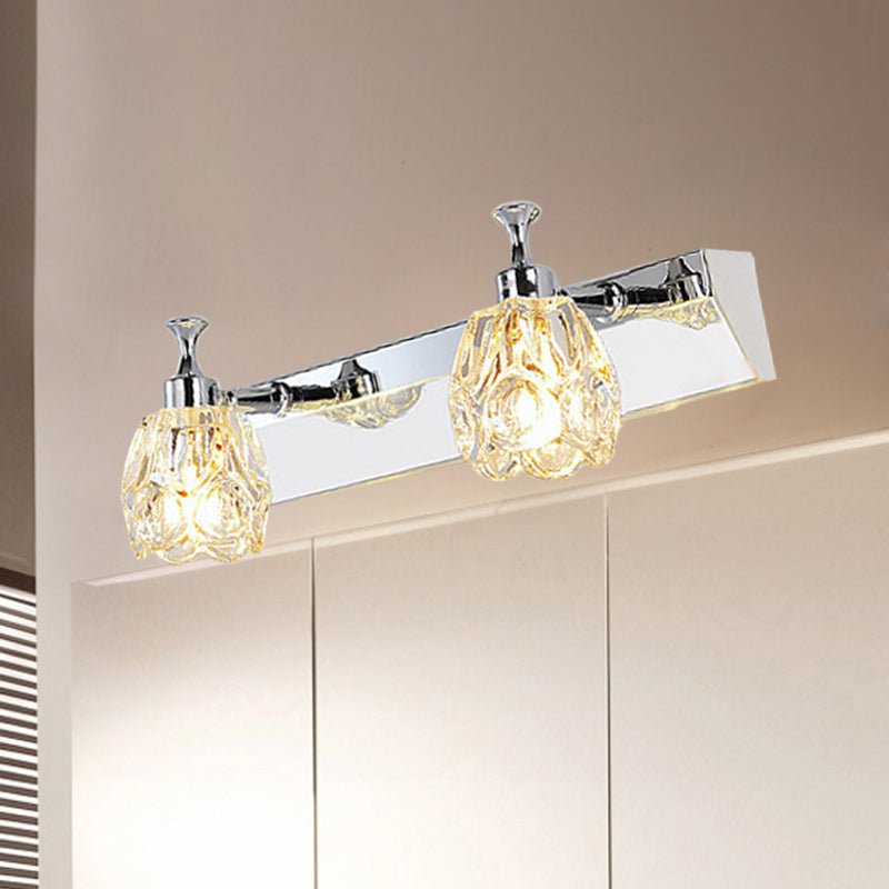 BowLift | Chrome 1/2/3-Light Vanity Light Fixture Minimal Faceted Crystal Flower Wall Lamp in Warm/White Light