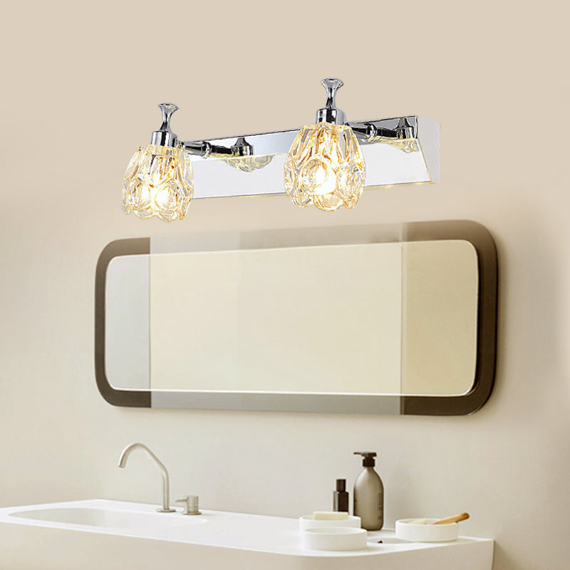 BowLift | Chrome 1/2/3-Light Vanity Light Fixture Minimal Faceted Crystal Flower Wall Lamp in Warm/White Light