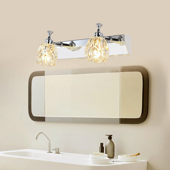 BowLift | Chrome 1/2/3-Light Vanity Light Fixture Minimal Faceted Crystal Flower Wall Lamp in Warm/White Light