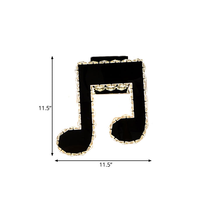 BowLift | LED Wall Mount Lamp Minimalist Music Note Shape Facet Crystal Wall Lighting Fixture in Black