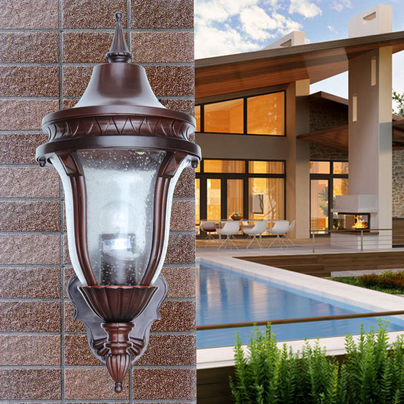 BowLift | 1 Bulb Clear Seedy Glass Wall Lamp Retro Rust Urn Shade Outdoor Wall Lighting Ideas
