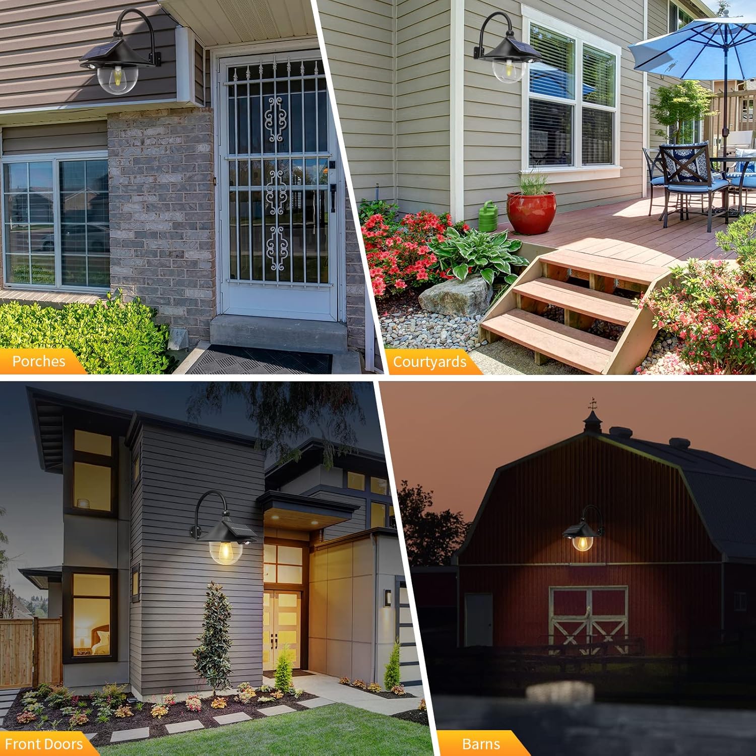 BowLift | Solar Motion Barn Wall Lights with 3 Modes & Gooseneck Design (2 Pack) – Halden