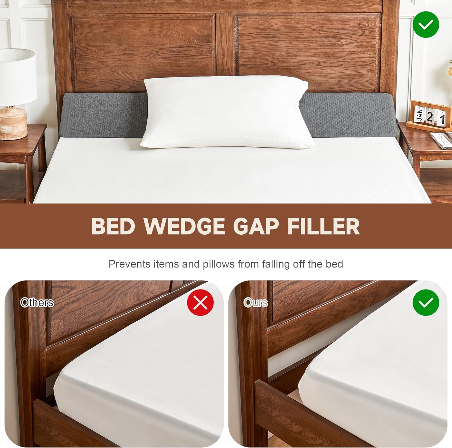 BowLift | Gap Filler Wedge Pillow | Adjustable Height, Compact Design & Ideal for Twin, Queen, King Beds and Sofas